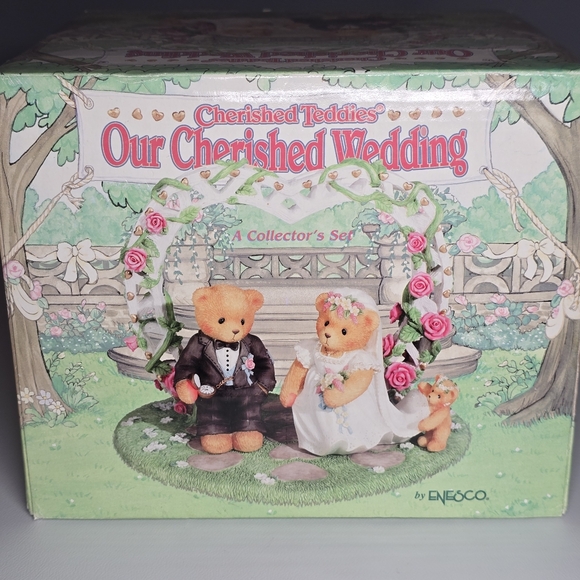 NEW Vintage Enesco Cherished Teddies Ceramic Wedding Teddy Bear Figurine Set